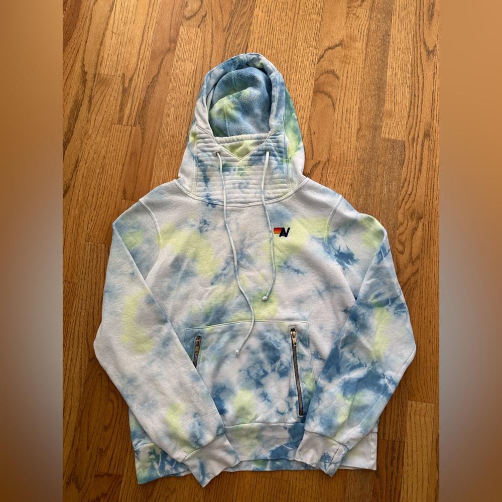 Aviator Nation Tie-Dye Hoodie in Blue, White & Lime